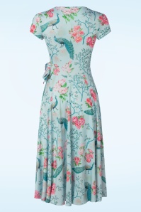 Vintage Chic for Topvintage - Robe corolle à motif paons et fleurs Layla en bleu ciel 2