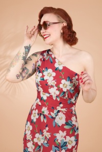 Vintage Chic for Topvintage - Olga Flowers One-Shoulder-Maxikleid in warmem Rot 3