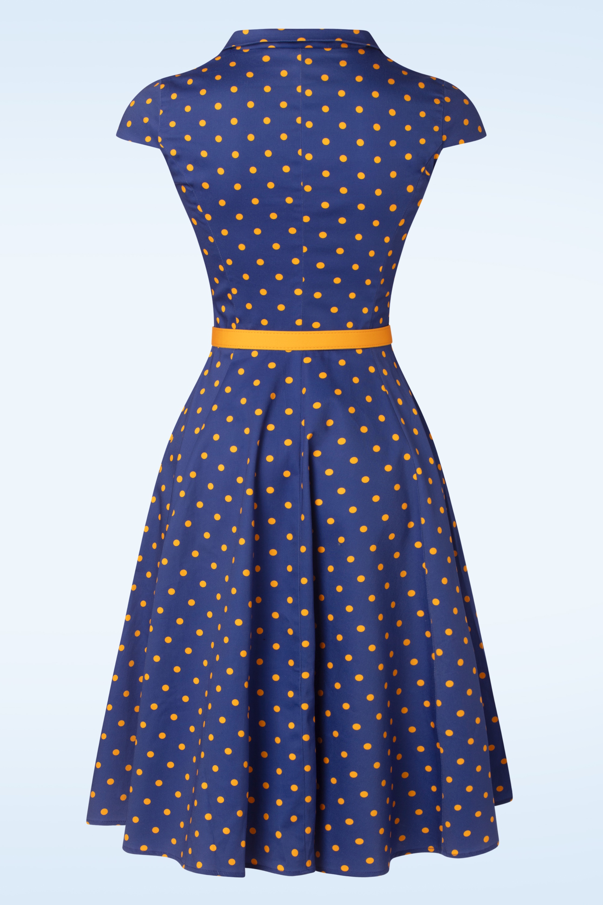 Topvintage Boutique Collection - Topvintage exclusive ~ Angie Polkadot swing jurk in blauw en geel 5