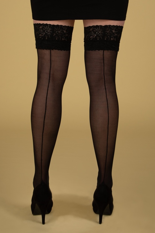 Scarlet - Classic Seamer Lace top Hold Ups in Black