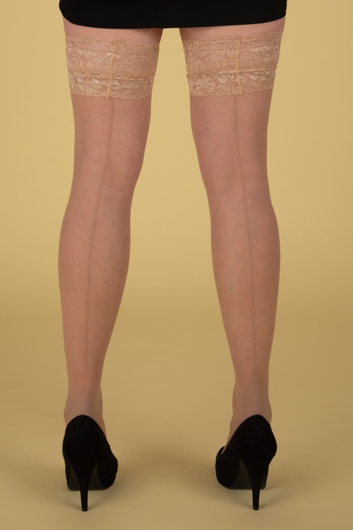 Scarlet - Classic Seamer Lace top Hold ups in Nude with Nude seam