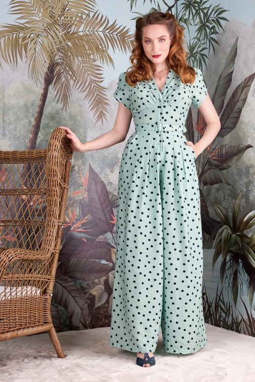 Miss Candyfloss - Korie Minty Polka Dot Jumpsuit in Mint 