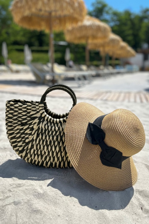 Amici Monaco gewebte Rattan Tasche in Schwarz und Weiß | Einkaufen 