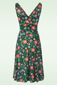 Vintage Chic for Topvintage - Grecian floral swing jurk in donkergroen en multi  2