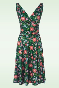 Vintage Chic for Topvintage - Grecian floral swing jurk in donkergroen en multi 