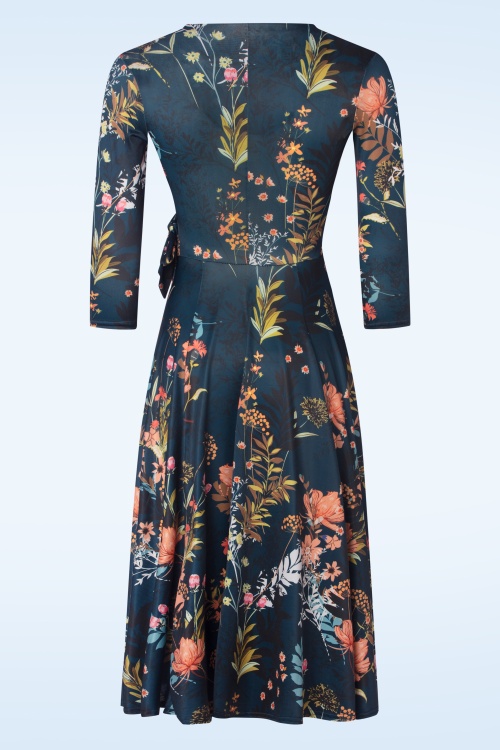 Vintage Chic for Topvintage - Colette floral swing jurk in petrol 3