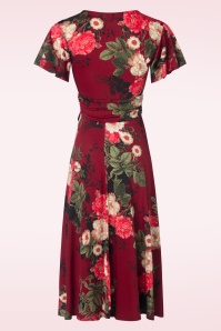 Vintage Chic for Topvintage - Irene floral cross over swing jurk in wijnrood  4