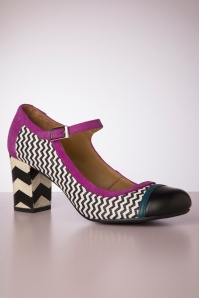 Nemonic - Frida Mary Jane pumps in zwart en magentaroze 3