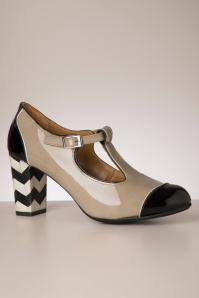 Nemonic - Nice laklederen t-strap pumps in taupe 3