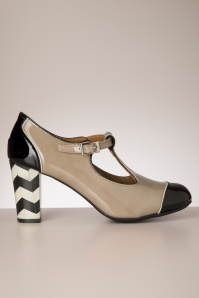 Nemonic - Nice laklederen t-strap pumps in taupe