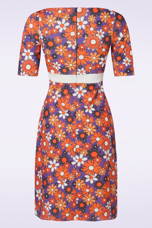 Vintage Chic for Topvintage - Sarah Flower jurk in paars en oranje 4