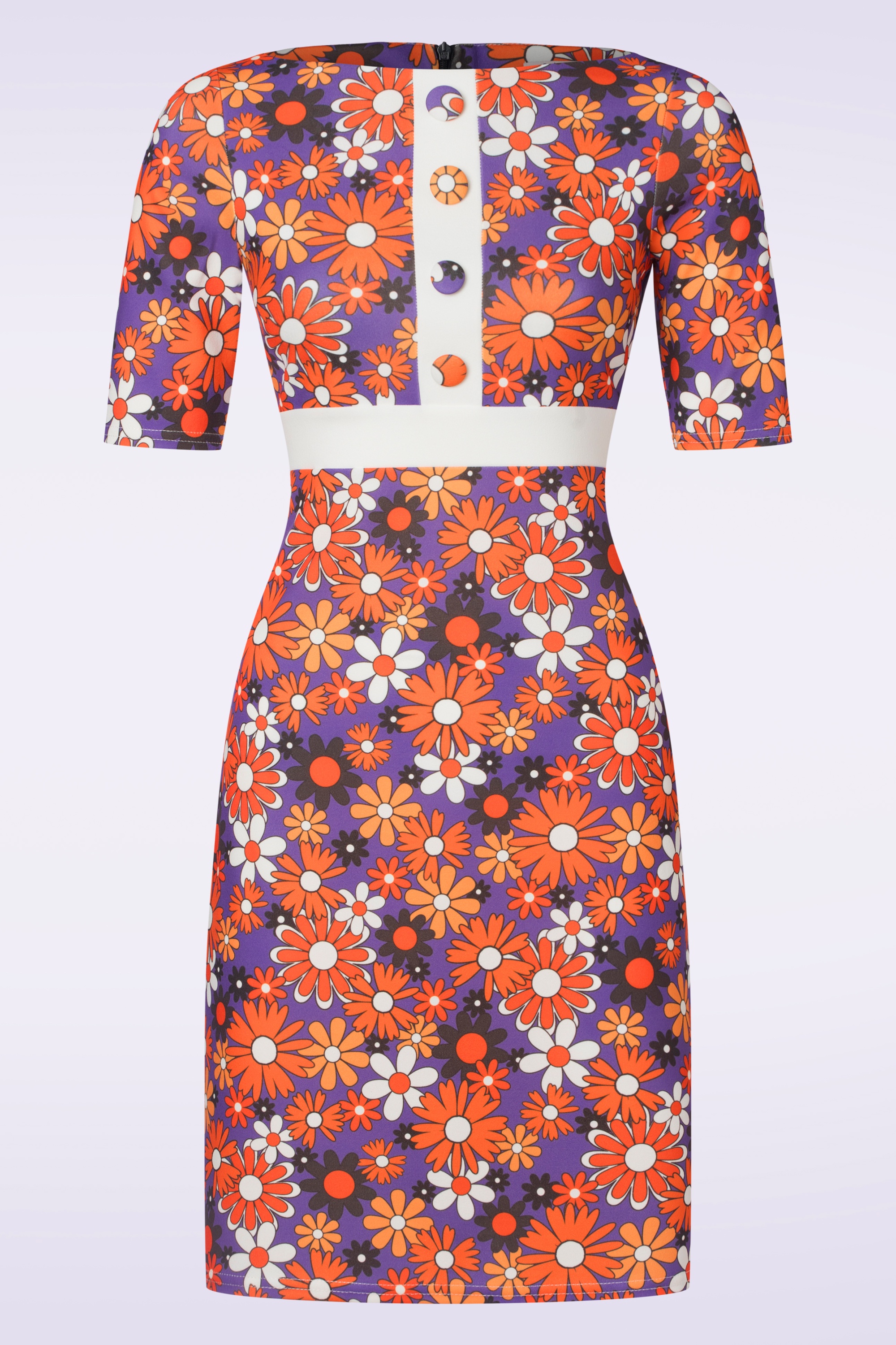 Vintage Chic for Topvintage - Sarah Flower jurk in paars en oranje 2