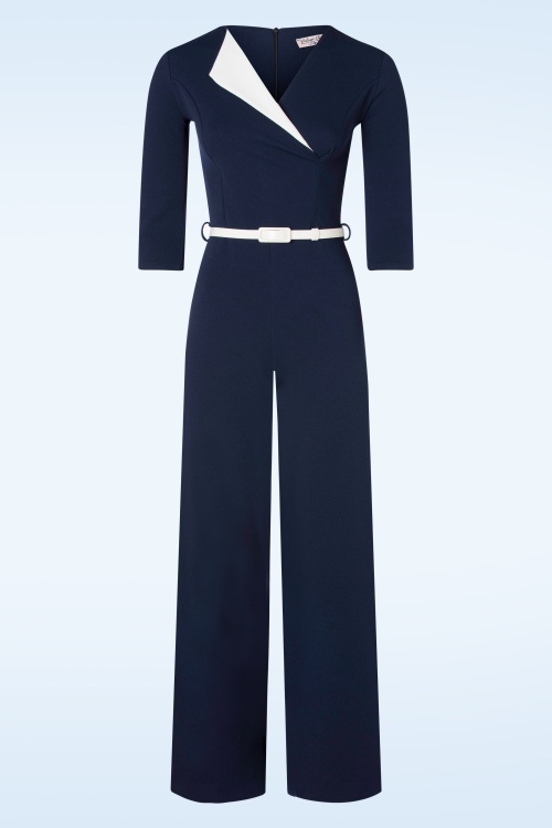 Vintage Chic for Topvintage - Celeste jumpsuit in marineblauw