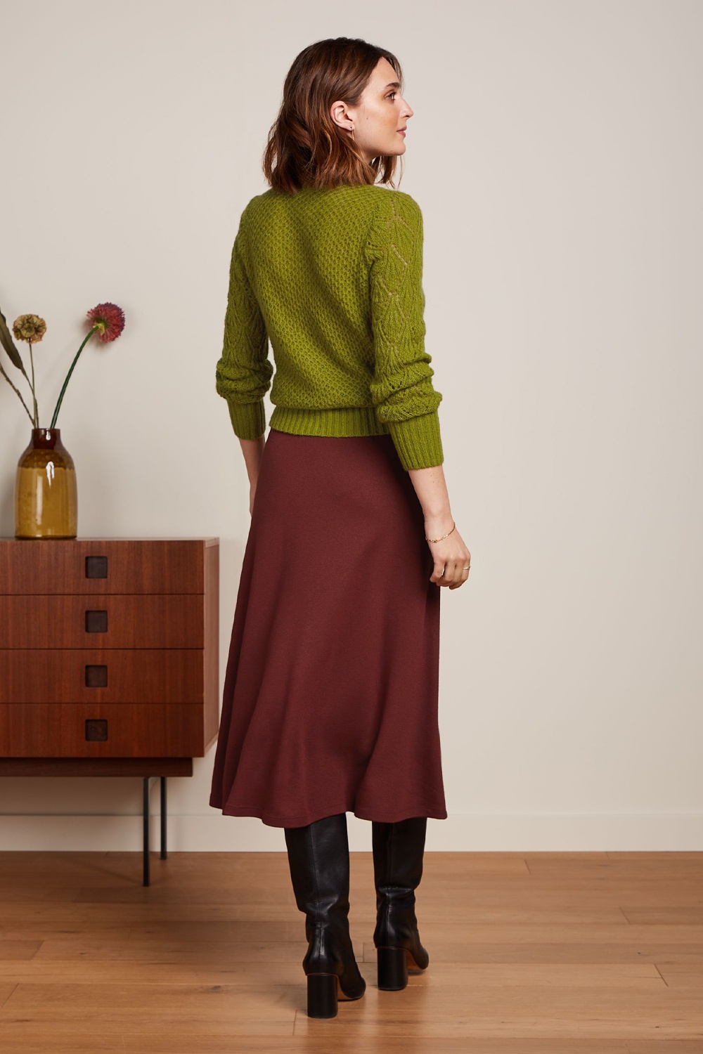 King Louie - Juno Milano crepe midi rok in sandelwood bruin 3