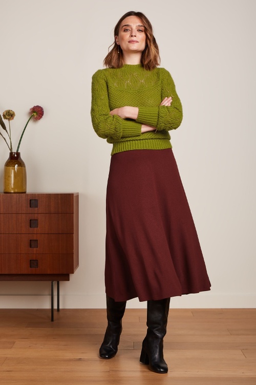 King Louie - Juno Milano crepe midi rok in bos groen