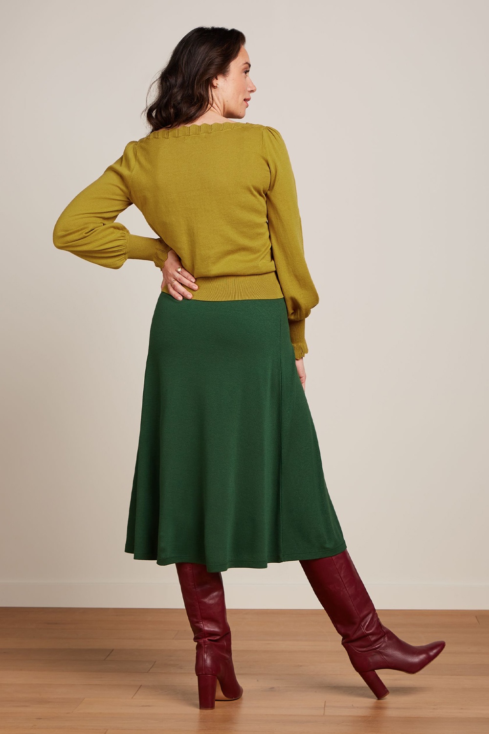 King Louie - Juno Milano crepe midi rok in bos groen 3