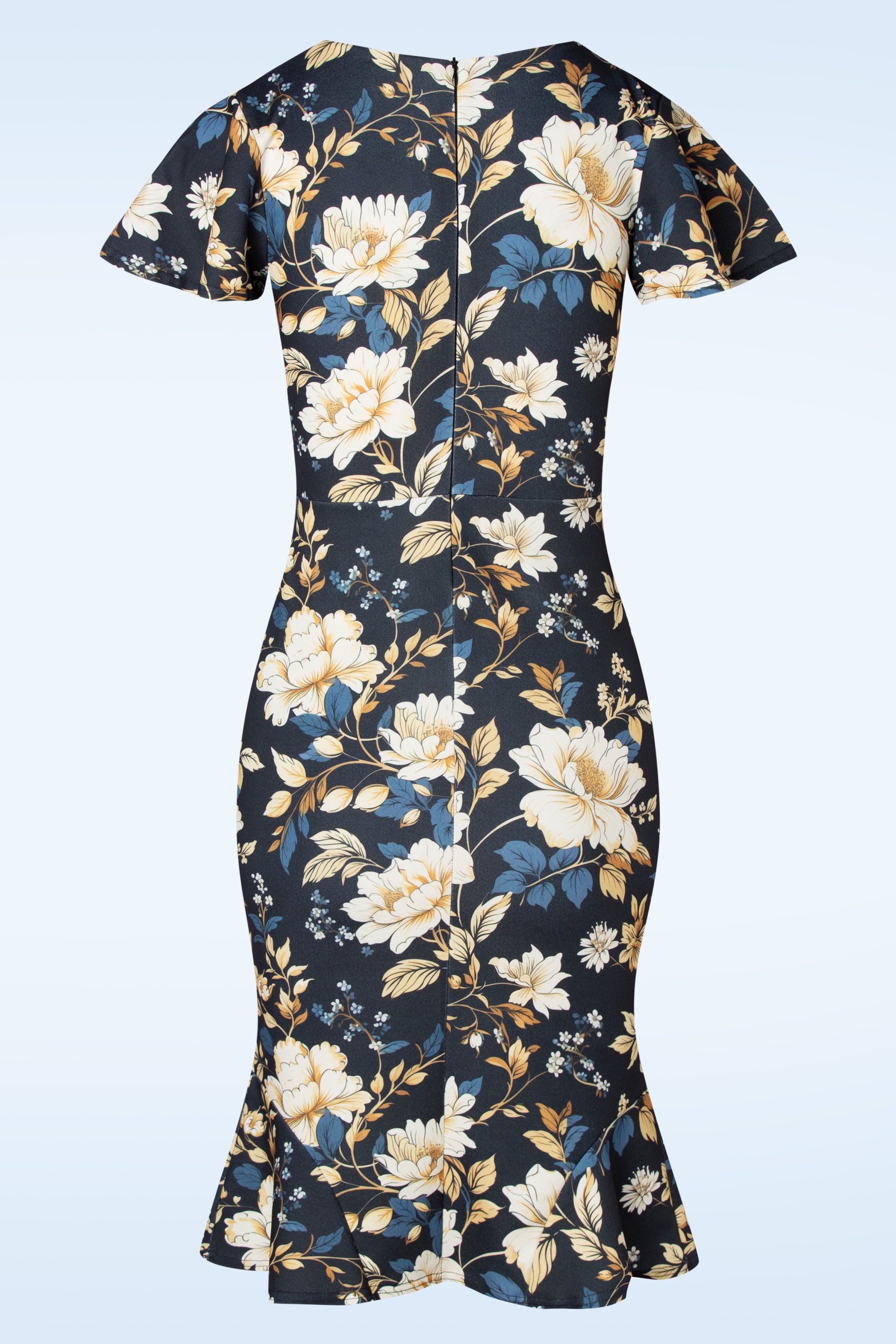 Vintage Chic for Topvintage - Katie Floral pencil jurk in donkerblauw 3