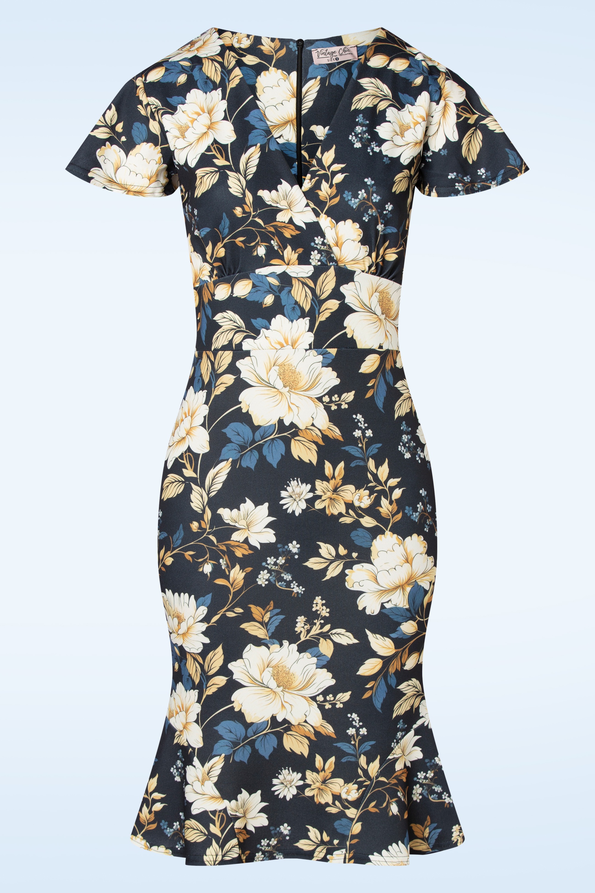 Vintage Chic for Topvintage - Katie Floral pencil jurk in donkerblauw 2