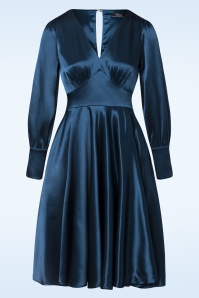 Vintage Diva  - Cybele Satin swing jurk in navyblauw 3