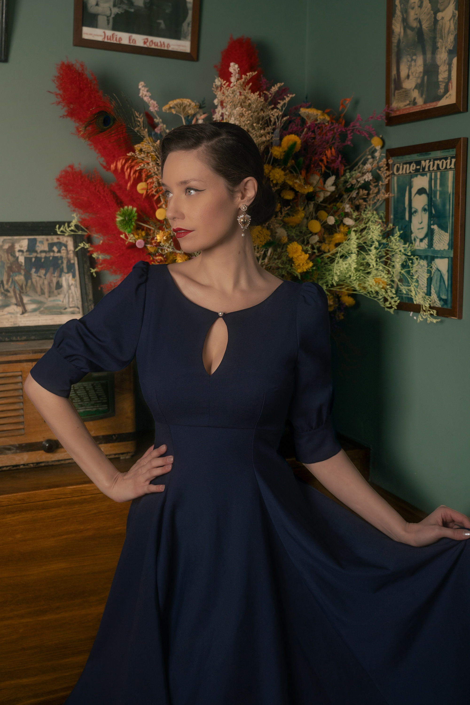 Vintage Diva  - The Graziella swing jurk in navyblauw 3