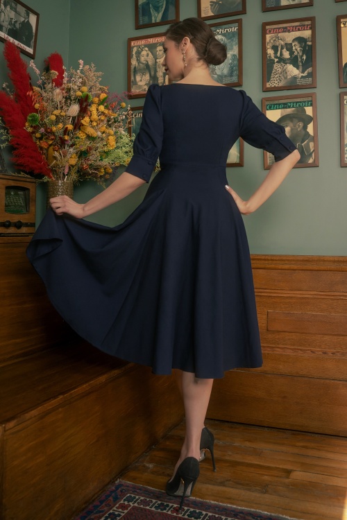 Vintage Diva - The Graziella swing jurk in navyblauw 2