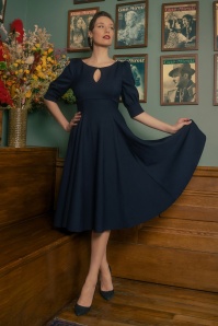 Vintage Diva  - The Graziella swing jurk in navyblauw