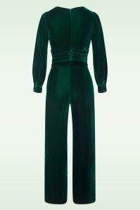 Vintage Diva  - Celeste fluwelen jumpsuit in smaragdgroen 5