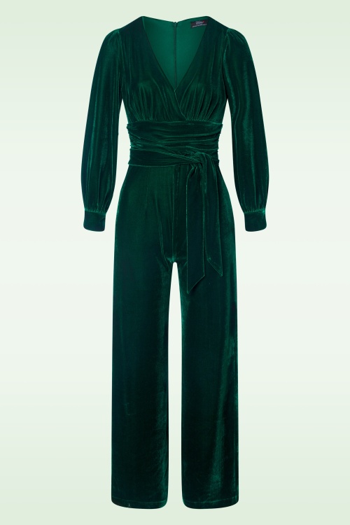 Vintage Diva - Celeste fluwelen jumpsuit in smaragdgroen 2