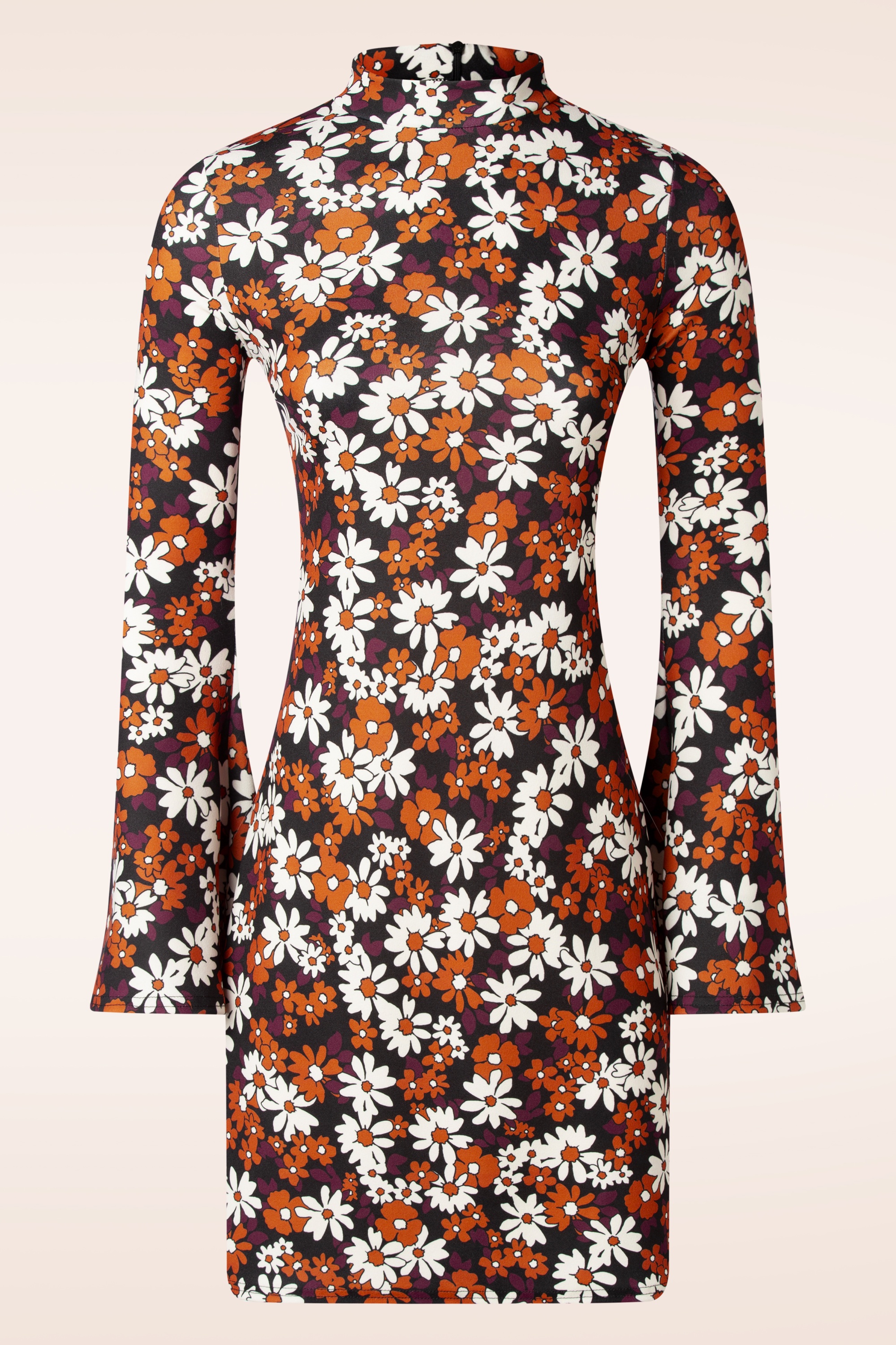 Vintage Chic for Topvintage - Izzy flower jurk in zwart en oranje 2