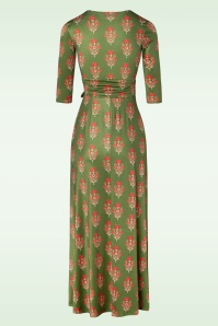 Vintage Chic for Topvintage - Fresia flower maxi jurk in groen en rood 2