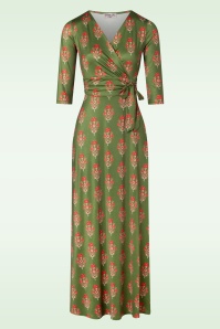 Vintage Chic for Topvintage - Fresia flower maxi jurk in groen en rood