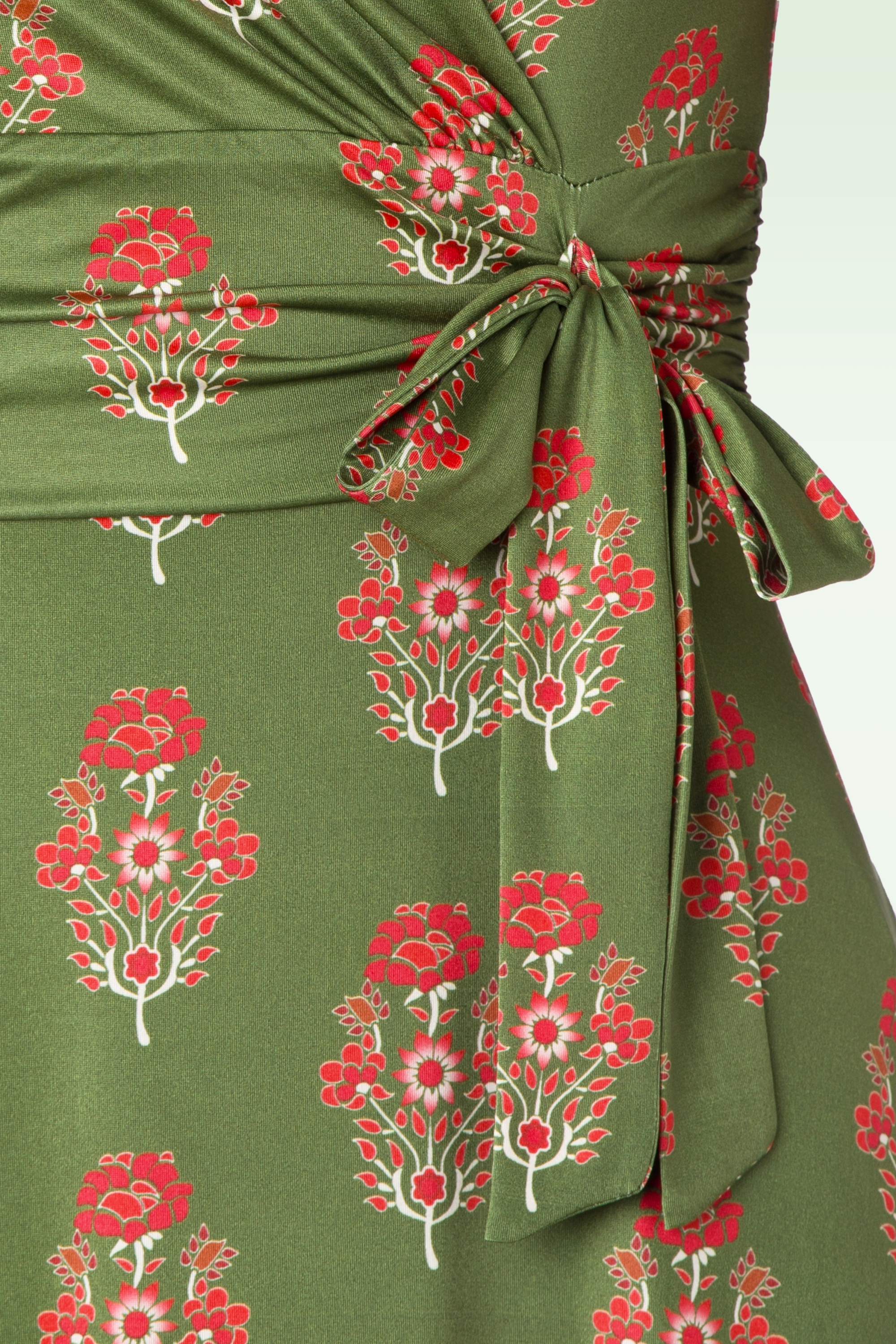 Vintage Chic for Topvintage - Fresia flower maxi jurk in groen en rood 3