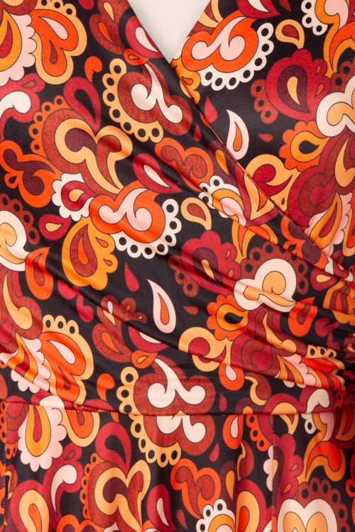 Vintage Chic for Topvintage - Colette paisley swing jurk in bruin en orange 3