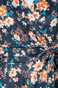 Vintage Chic for Topvintage - Aria floral swing jurk in blauw en oranje 3