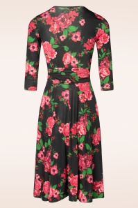 Vintage Chic for Topvintage - Aria floral swing jurk in zwart en roze 2