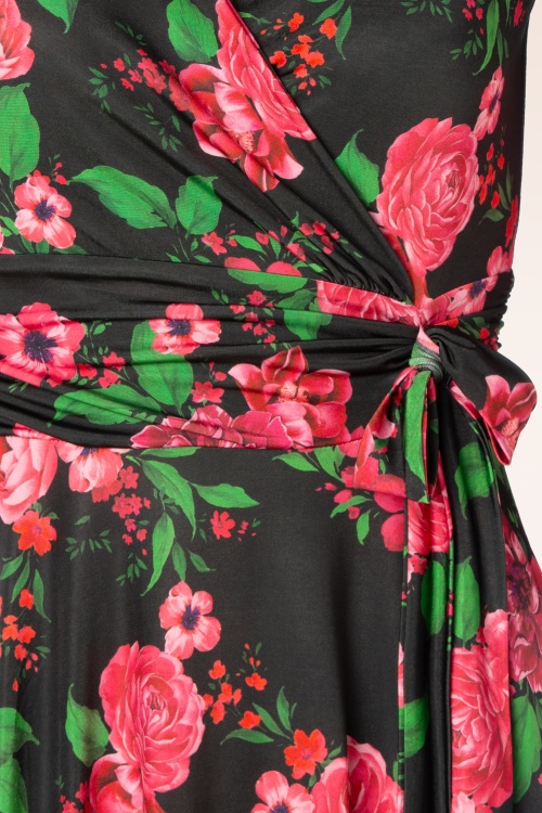 Vintage Chic for Topvintage - Aria floral swing jurk in zwart en roze 3