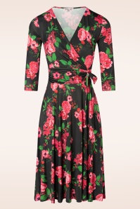 Vintage Chic for Topvintage - Aria floral swing jurk in zwart en roze