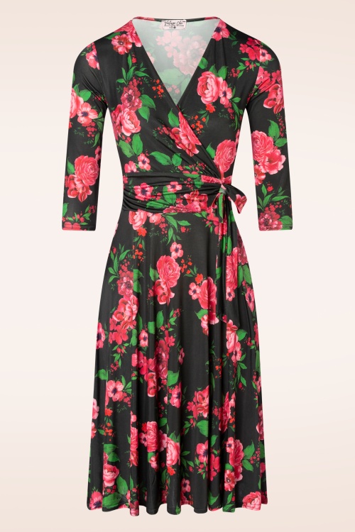 Vintage Chic for Topvintage - Aria floral swing jurk in wijnrood