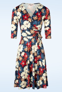 Vintage Chic for Topvintage - Aria floral swing jurk in blauw en multi