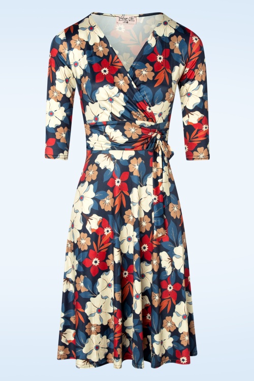 Vintage Chic for Topvintage - Aria floral swing jurk in blauw en multi