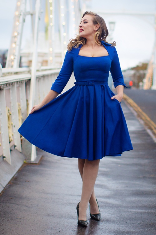 Blue swing dress with sleeves hotsell