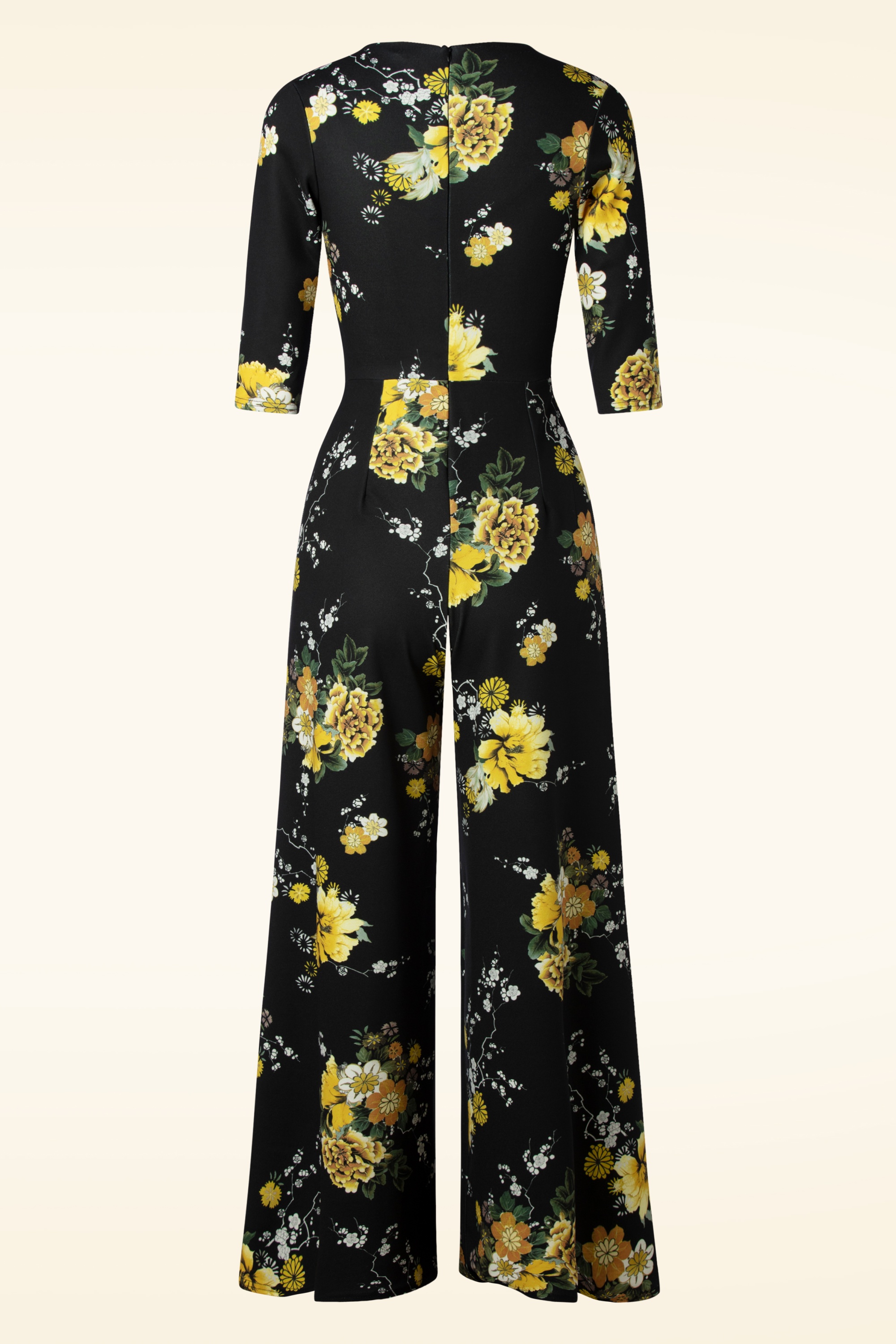 Vintage Chic for Topvintage Liana Floral Jumpsuit in Schwarz und Gelb Einkaufen bei Topvintage