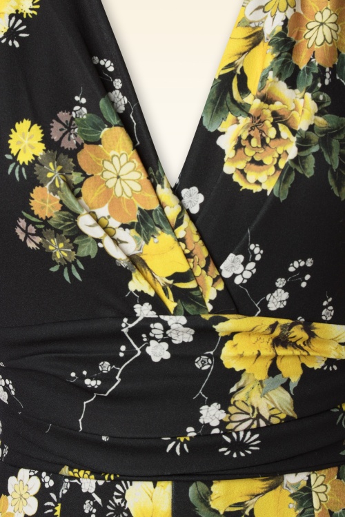 Vintage Chic for Topvintage - Liana floral jumpsuit in zwart en geel 3