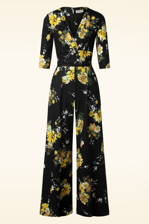 Vintage Chic for Topvintage - Liana Retro Floral jumpsuit in zwart en oranje