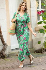 Vintage Chic for Topvintage - Laurie Abstract maxi jurk is turquoise en roze 4