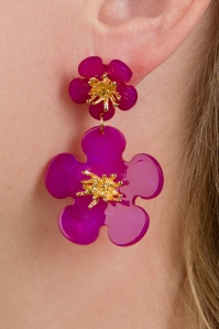 Day&Eve by Go Dutch Label - Double Flower oorbellen in fuchsia