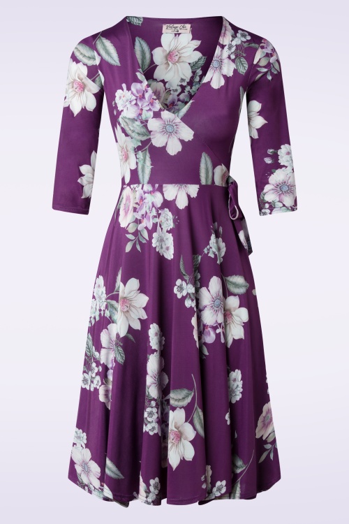 Vintage Chic for Topvintage - Rosalia floral swing jurk in paars