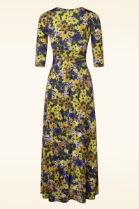 Vintage Chic for Topvintage - Vivian flower maxi jurk in paars en geel 2