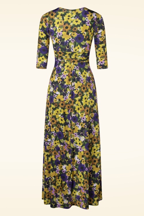 Vintage Chic for Topvintage - Vivian flower maxi jurk in paars en geel 2