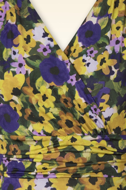 Vintage Chic for Topvintage - Vivian flower maxi jurk in paars en geel 3